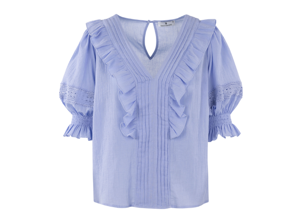 Caressa Top Vista Blue XS Crinkle cotton blouse 
